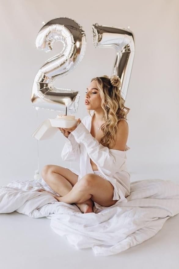 27 Balloon Number, Large Silver Happy 27 Birthday Decoration for Men & Women 2 7 27 72, Foil Number Balloons for Wedding Graduation Celebration Anniversary Supplies