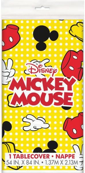Amscan Mickey Mouse Roadster Party Supplies Bundle for 16 Guests - Includes 16 Paper Plates, 16 Paper Napkins, 1 Plastic Table Cover, 1 Dinosaur Sticker Sheet
