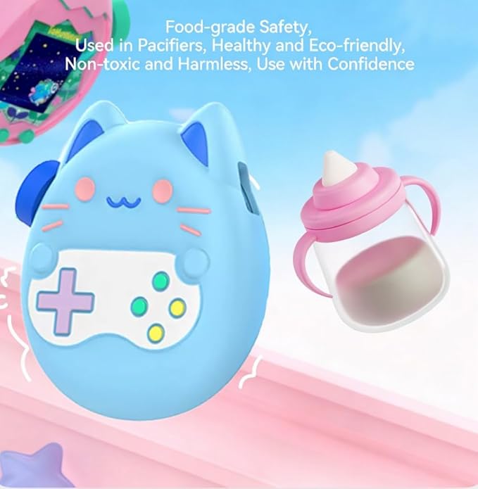 Silicone Cover for Tamagotchi Paradise,Silicone Cover Case for Tamagotchi Paradise Interactive Virtual Pet with Lanyard for Girl boy- Soft, Cute, Waterproof, Anti-Scratch, Shockproof (Blue)