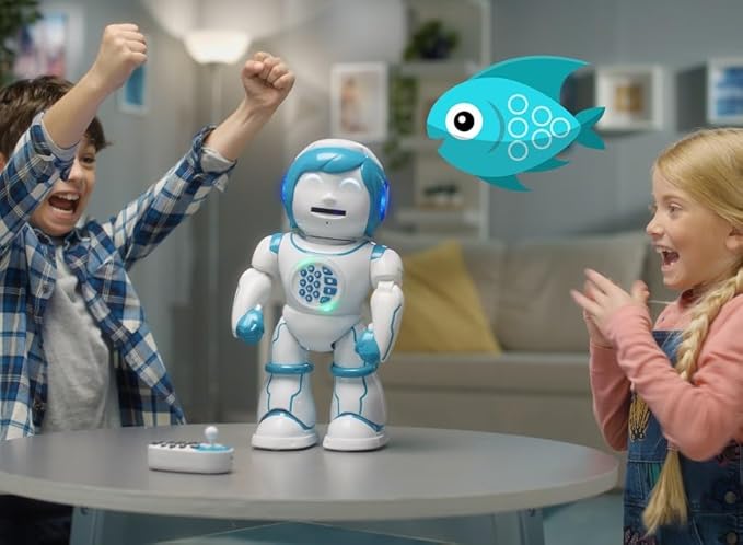 LEXiBOOK Powerman Kid- Educational and Bilingual English/Spanish Robot - Walking Talking Dancing Toy - STEM Programmable Creating Stories - Quizzes Shooting Discs- ROB90EN