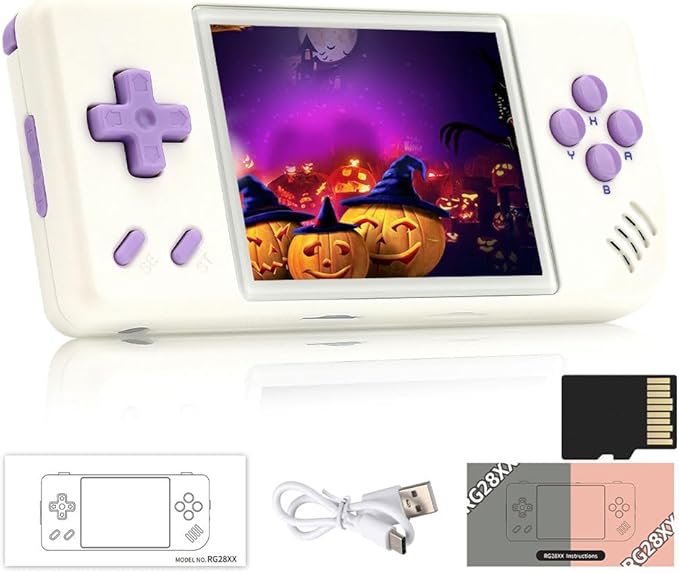 RG28XX Retro Game Console 2.83 Inch 640*480 IPS Screen Linux System Built-in 64GB TF Card,with 3100mAh Battery Linux System Games Consoles,Support HD and TV Output Casual Game Console(Gray)