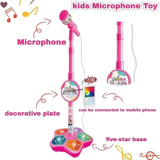 2026 New All-in-Ones Microphone Toy,Kids Microphone with Stand Adjustablewith Adjustable Stand, Colorful Lights, and Echo Effect, for Boys and Girls Christmas Birthday (Pink)