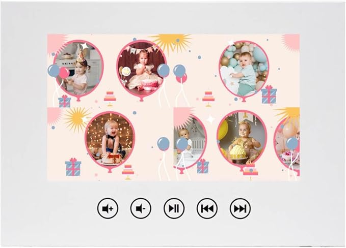 Babies’ Birthday Video Greeting Card – Upload Photos for Animated Slideshow – Heartwarming Gift for Children – 7” Digital Display, 4GB Memory, Long-Lasting Battery, USB Setup