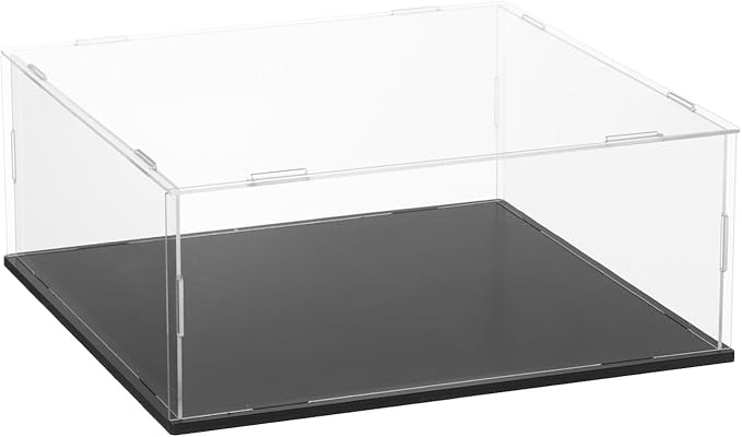 uxcell Acrylic Clear Display Case for Collectibles Self-Assemble Display Boxes with Black Base Dustproof Countertop Storage Box for Collectibles Action Figures, 9.8 x 9.8 x 3.9 Inch