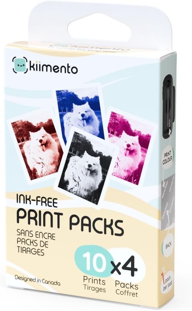 kiimento Print Pack for P2 Instant Print Camera, 40-prints Variety, Ink‑Free Thermal Cards, 78×56 mm Vertical, BPA & BPS Free, 4 Styles (10 Each): Timeless, Golden, Calm, Sweet