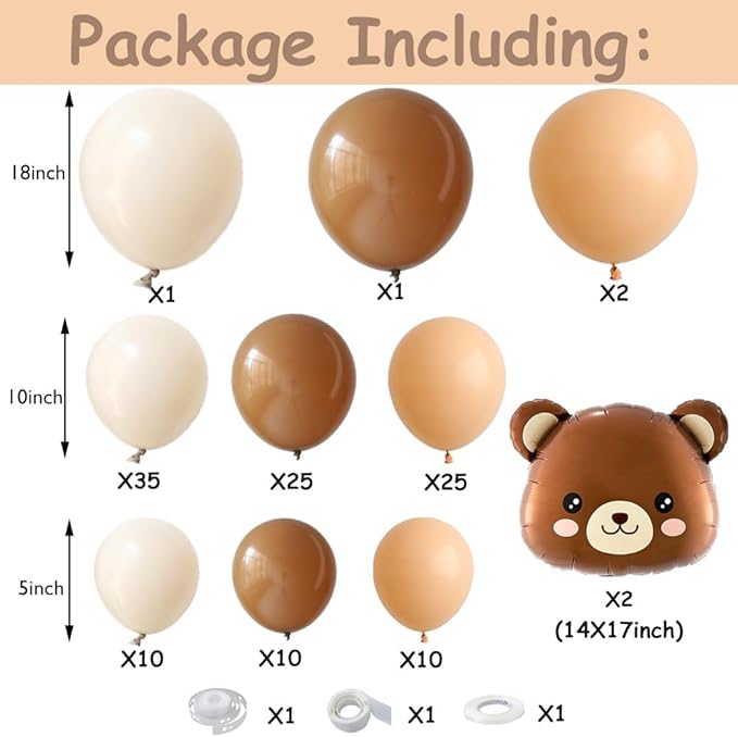Bear Balloon Garland Arch Kit 121pcs Sand White Brown and Bear Foil Woodland Animal Balloons for We Can Bearly Waits Bear Theme Birthday Party Supplies