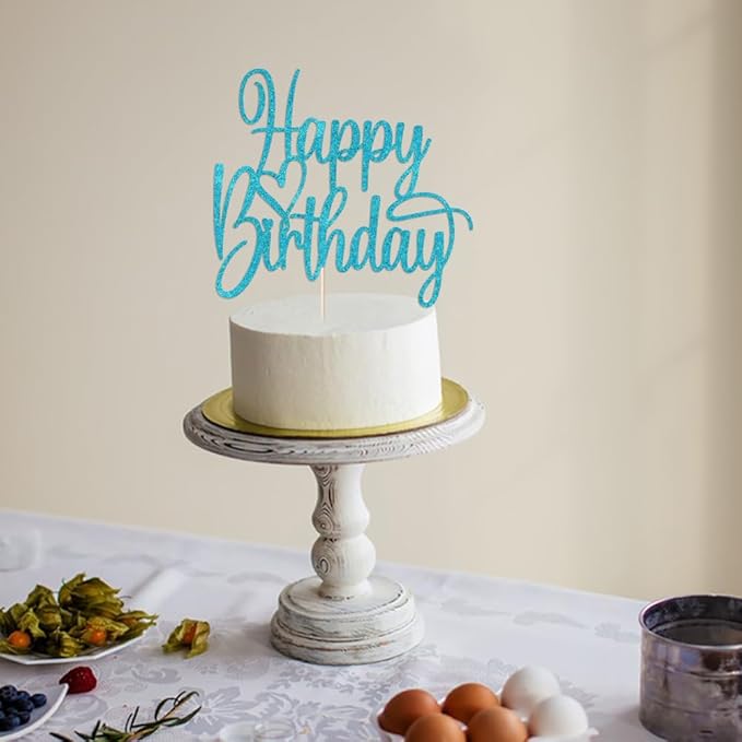 Handmade Glitter Happy Birthday Cake Topper- Happy Birthday Cake Decor,Fabulous Cake Decoration，Anniversary/Birthday Party Decoration Supplies (blue)