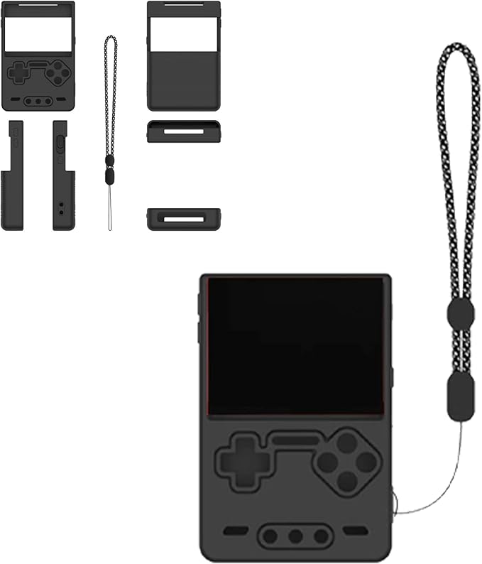 for Trimui Brick Handheld Game Console Gaming Controller Silicone Grip Case ，Soft Skin Silicone Case Full Protective Case Cover with Lanyard-Black