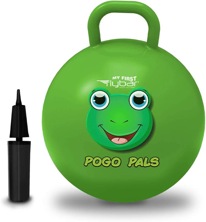 Flybar Hopper Ball for Kids, Inflatable Bouncy Ride-On Ball w/ Handle for Indoor & Outdoor Active Play, Includes Pump, Jump Ball Toy for Boys & Girls, Supports Up to 165 lbs, Ages 3+, 18-Inch, Small