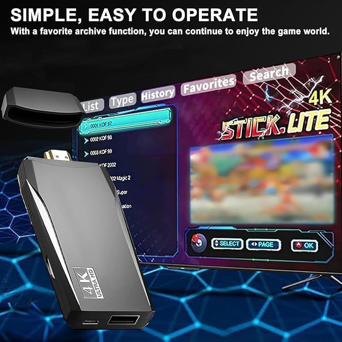 Wireless Retro Game Console Stick Built-in 20000+ Classic Games, 4K HDMI Output Nostalgia Plug & Play Retro Video Gaming Stick with Dual 2.4G Wireless Controller（64GB Black