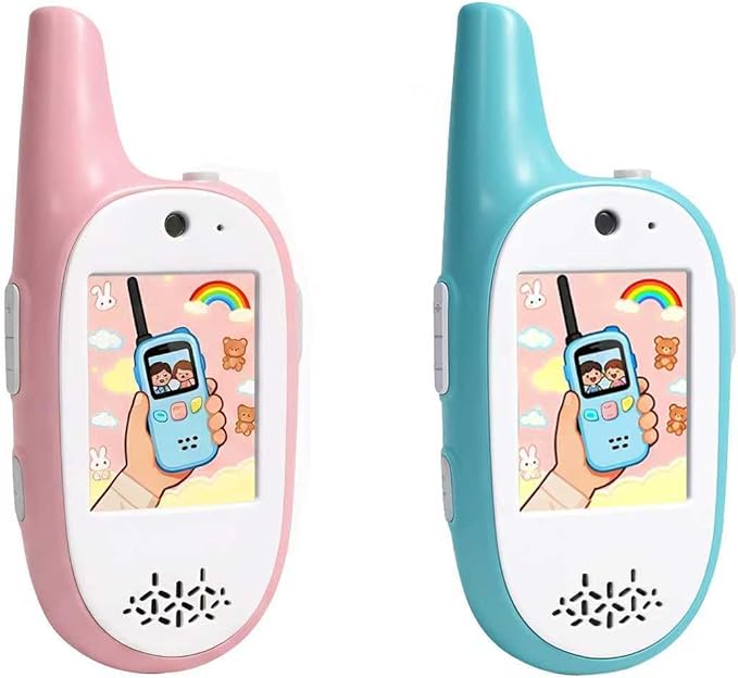 Video Walkie Talkie for Kids, Pink and Turquoise 2 Pack,1000ft Long Range,Two-Way Radio with Rainbow Display Screen, Electronic Communication Toy for Children