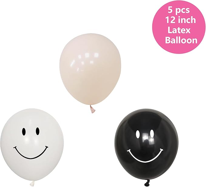 100% LIKED- 40” Black Five|Black & White Smiley Face Latex |Checkered Foil for Birthday Decorations, Smiley Face Party Deco, Baby Shower,3rd Birthday Party Supplies