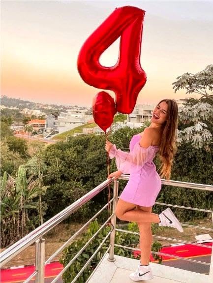 Number Balloon 40 Inch Red 4 Balloon, Red Large Numbers 4 Four Balloon Decor, 4 14 24 34 40 44 48 New Years Balloons Birthday Party Supplies