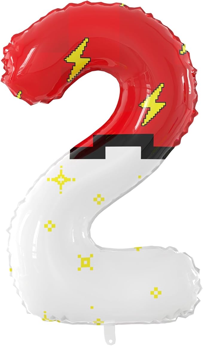 40 Inch Giant Red and White Cartoon Theme Number Foil Balloons - Large Number 2 Balloons Animation for Kids' Birthday Anniversary Party Decorations Supplies (Numbers 0-9 Available)