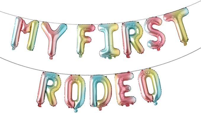 RUIANSI My First Rodeo Rainbow Birthday Party Banner, 16 Inch, Aluminium Foil, Wall Mount, Standard Banner