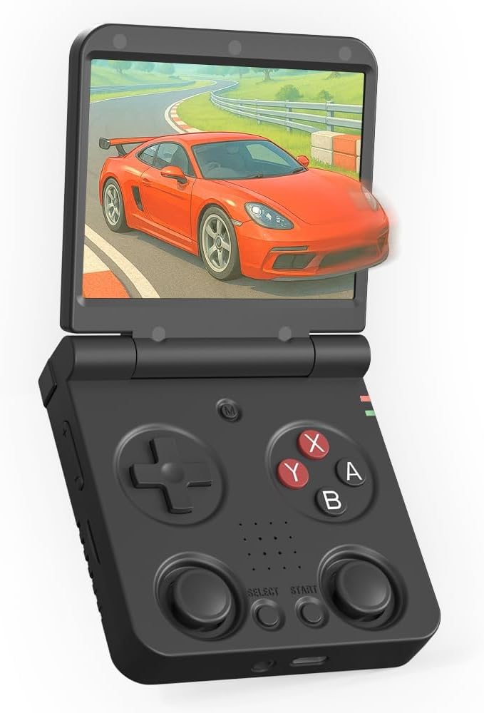 Miyoo Flip V2 Retro Handheld Game Console, 3.5'' IPS Display, RK3566 Chip, Dual Joysticks, HDMI & WiFi, 3000mAh Battery, Portable Emulator Console for Classic Games (BLACK-64GB)
