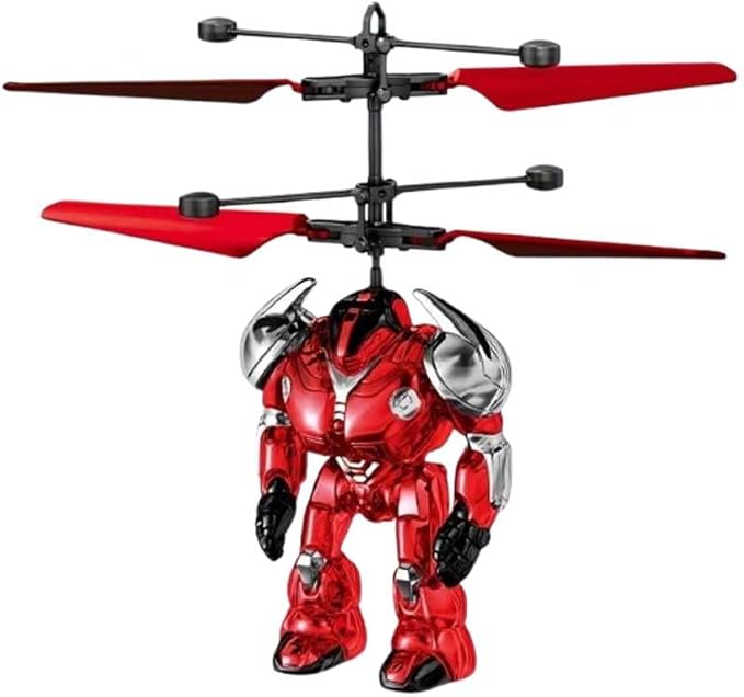 Warrior Induction Aircraft, Robot with Light Effects, Automatic Induction to Avoid Obstacles, All Occasion Gift Essentials, Happy Childhood for Kids, Flying Toys (Red)
