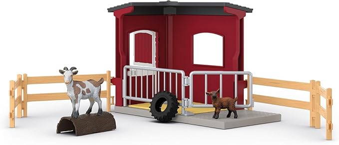 Schleich Farm World – 31PC Goat Stable Playset with 2 Goat Figures and Accessories – Farm Animal Toys for Boys and Girls – Pretend Play Barn Toy for Imaginative Play - Toddlers, Kids Ages 3+ | 42726