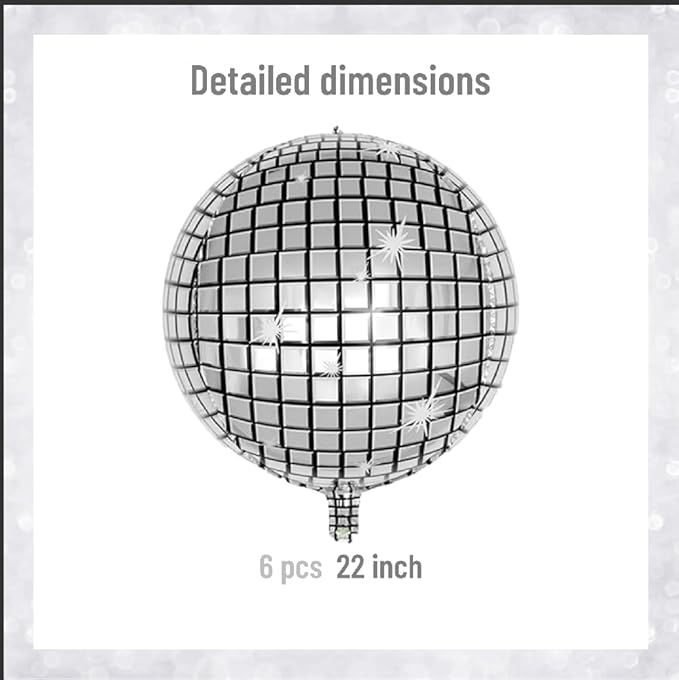 FBQ 22 inch Disco Ball Balloons 6 Pcs Silver Large Disco 4D Round Balloon 70s 80s 90s Theme Dance Party Bachelorette Party Birthday Party Graduation Decorations Supplies