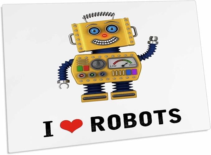 3dRose I Love Robots Cute Yellow Vintage Toy Robot Smiling and... - Desk Pad Place Mats (dpd-264630-1)