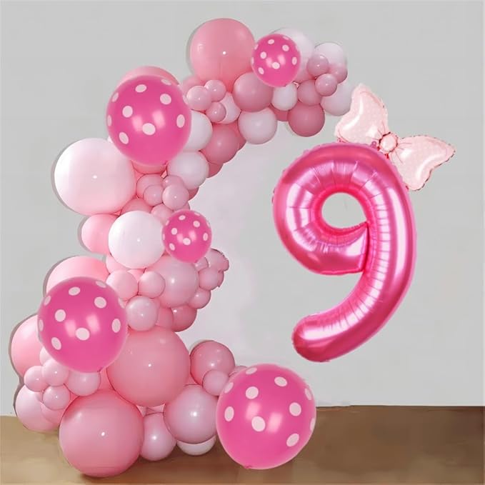 40 Inch Pink Number 9 Balloon with Mini Bow Balloon for Girls 9th Birthday Decorations, Pink Princess Western Cowgirl Theme Sweet Nine Birthday Party Balloons Decorations Supplies Favors