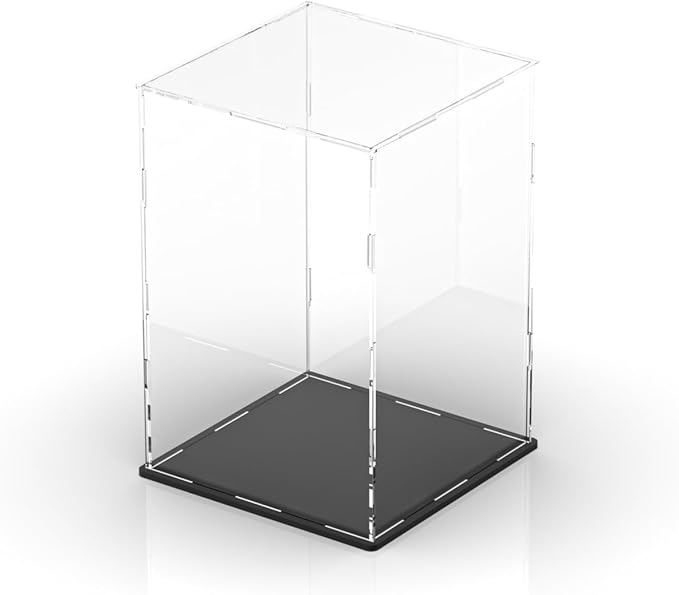 Acrylic Display Case, Clear Collectible Display Box with Matte Black Base, Dustproof Acrylic Showcase, Easy Self Assembly Storage Cases for Art Figurine, Trophy and Action Figures, 8 x 8 x 12 inch