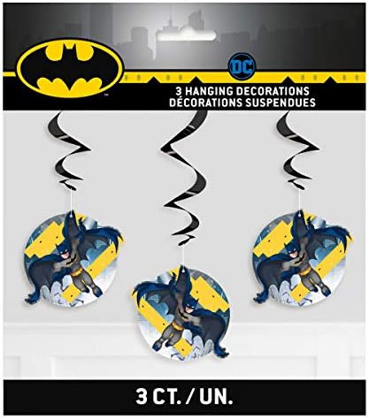 Batman Birthday Party Supplies Decoration Bundle includes Birthday Banner, Table Cover, Hanging Swirl Decorations, 1 Dinosaur Sticker Sheet