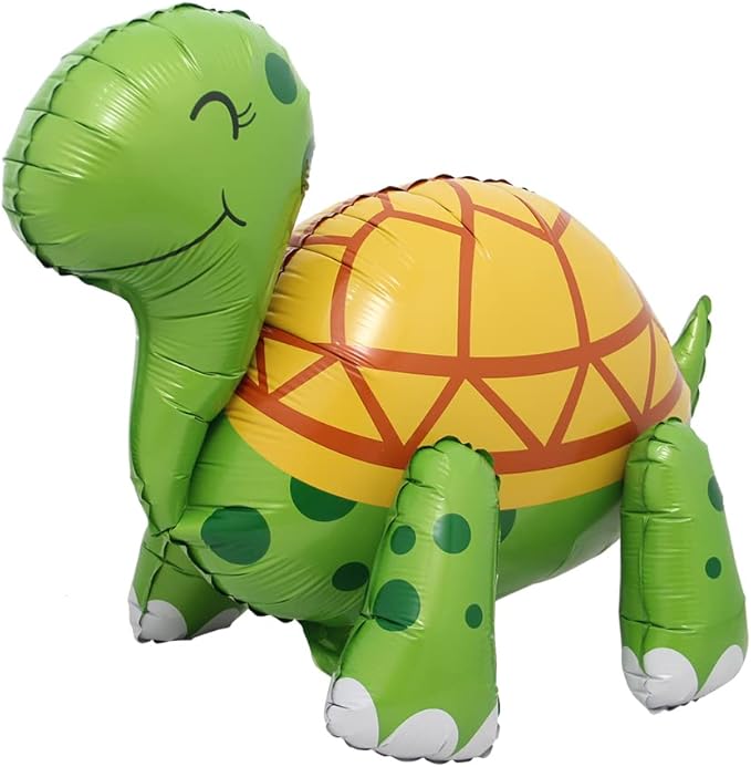 4D Walking Balloons Animal Foil Balloon Lion Panda Alpaca Turtle Cow Horse hippo leopard Ballon Jungle Forest Zoo Theme Baby Shower Birthday Party Supplies (4D Turtle)
