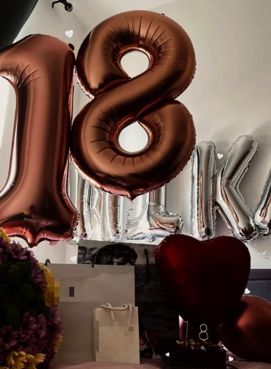 Dark Brown Foil Number 8 Balloon 40 Inch, Helium Mylar Eight Number 8 18 28 38 48 58 80 88 Birthday Balloons, 8th Coffee Brown Women Men Wedding Anniversary, Graduations Party Supplies