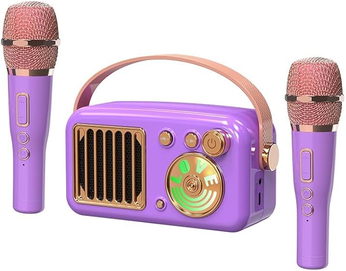 Cyboris Karaoke Machine for Kids Adults, 15W Mini Handheld Bluetooth Karaoke Speaker &2 Wireless Microphone& Lights,9H Playtime,AUX&TF-Card Input,Bluetooth 5.3, Birthday Gifts for Girls Boys(Purple)