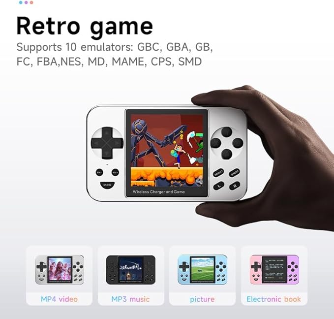 Handheld Game Console Mini Retro Console, 5000mAh Portable Pocket Arcade Supports Wired Wireless Charging Classic Game Ebook Movie Music Photo 7-in-1 with 16GB TF Card (Pink)