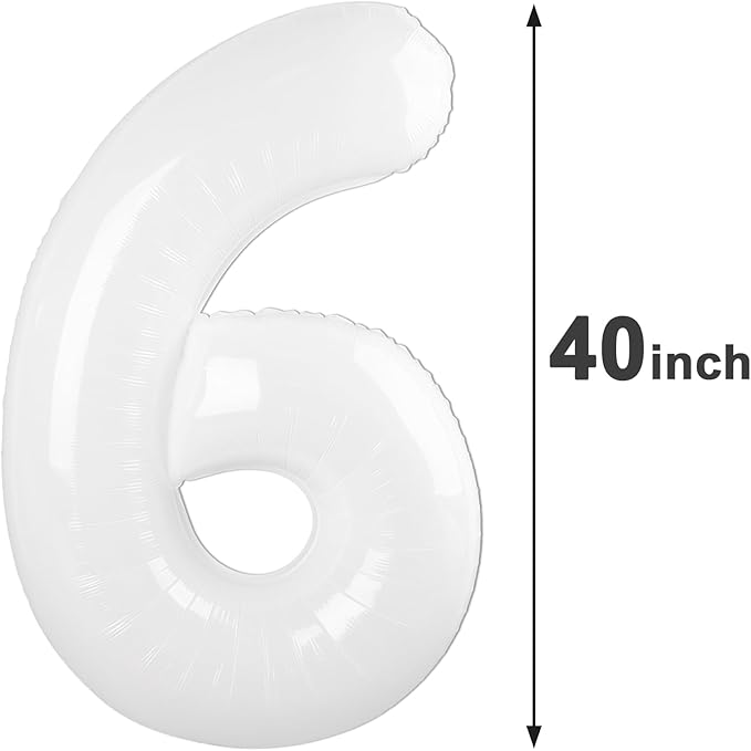 40 Inch White Mylar Foil Number 6 Birthday Balloon, Digital Balloons for 6 16 Boy Girl Party Decorations Supplies, White Big Helium Balloon Numbers for 26 36 46 60 Men Women Anniversary