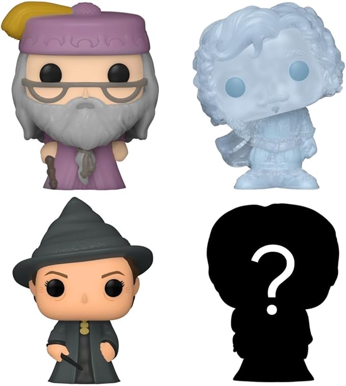 Funko Bitty POP! HP - Dumbledore, 4-Pack - Albus Dumbledore, Nearly Headless Nick, Minerva McGonagall and A Surprise Mystery Mini Figure - 0.9 Inch (2.2 Cm) - Harry Potter Collectable - Gift Idea