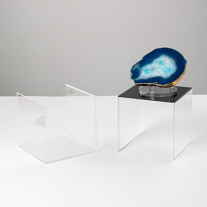 Clear Acrylic Simple Self-Assembly Display Box with Black Base, Removable Figures Toys Props Display Riser Stand, Cube Countertop Decorative Storage Box for Home Organization, 5x5x5Inch