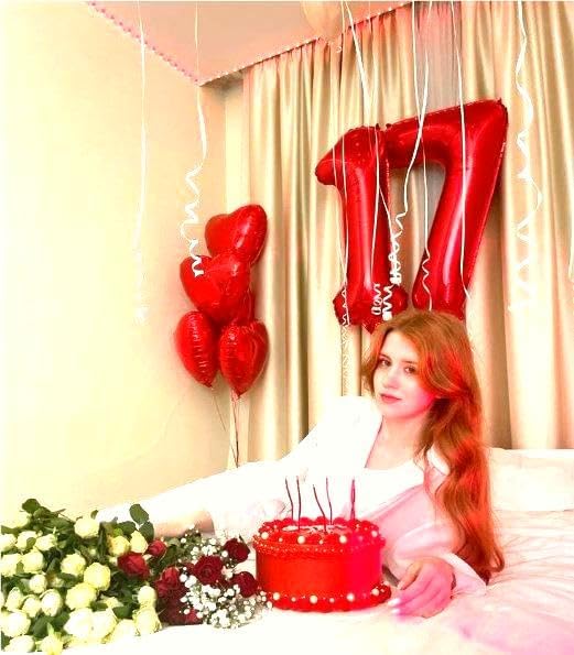Number Balloon 40 Inch Red 7 Balloon, Red 7 Seven 7th Balloon Number Party Decorations, Number 7 17 27 37 70 77 Balloons Birthday Supplies
