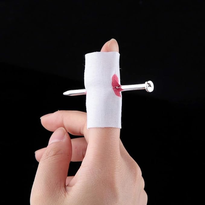 White Scary Prank Props Funny Trick Accessories Horrific Items, Fake Nail Through Finger Prank for April Fool Carnival Party Halloween Bloody Finger Parts,Fun Items