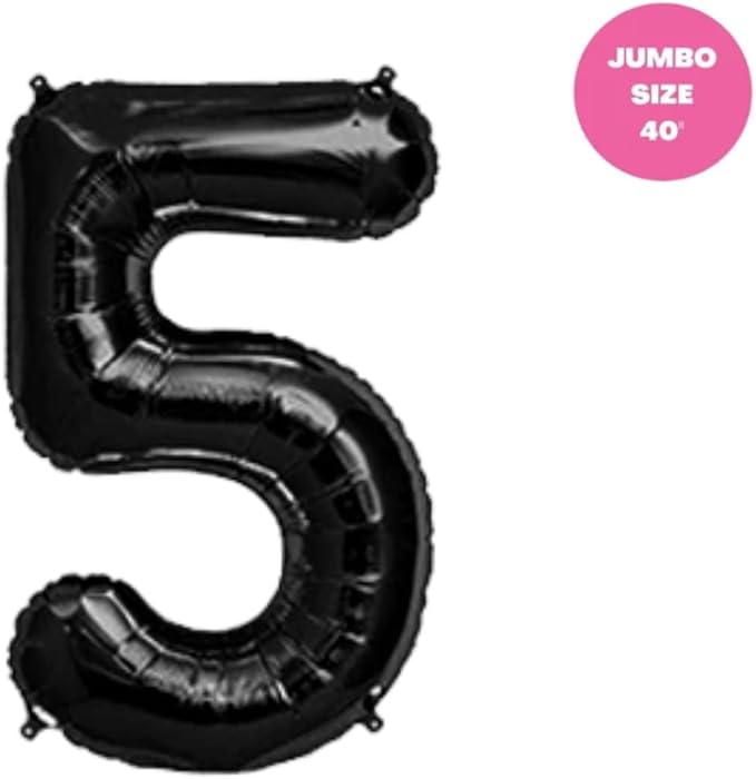 100% LIKED- 40” Black Five|Black & White Smiley Face Latex |Checkered Foil for Birthday Decorations, Smiley Face Party Deco, Baby Shower,3rd Birthday Party Supplies
