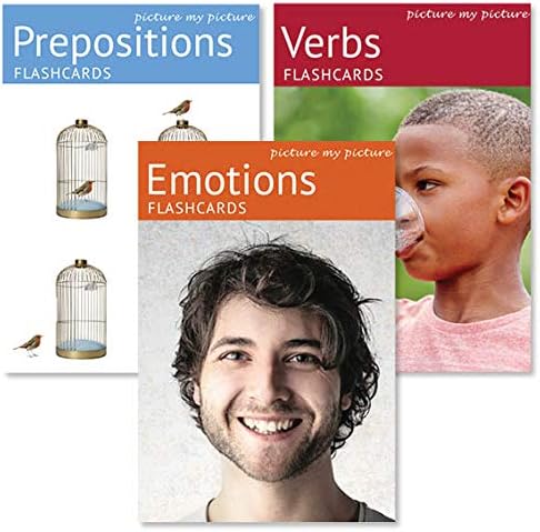 Picture My Picture Verbs, Prepositions and Feelings Flash Card Set– Speech Therapy Tool for Vocabulary, Communication & Thinking, with Activity Guide, Suitable for Education, ESL & ABA – Set of 120