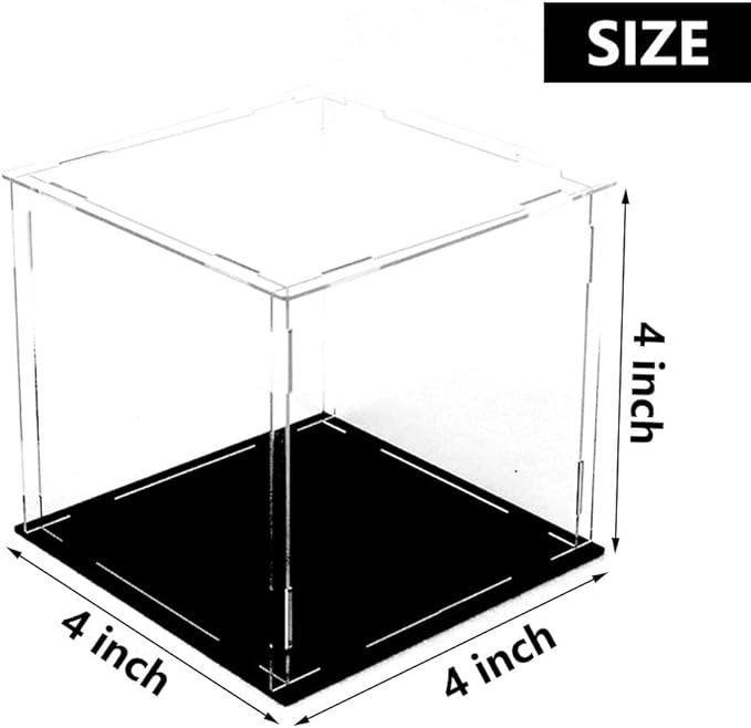 Acrylic Display Case, Clear Display Cases for Collectibles Assemble Cube Display Box Alternative Glass Case for Display Action Figures Home Storage Organizing (4x4x4 inch)