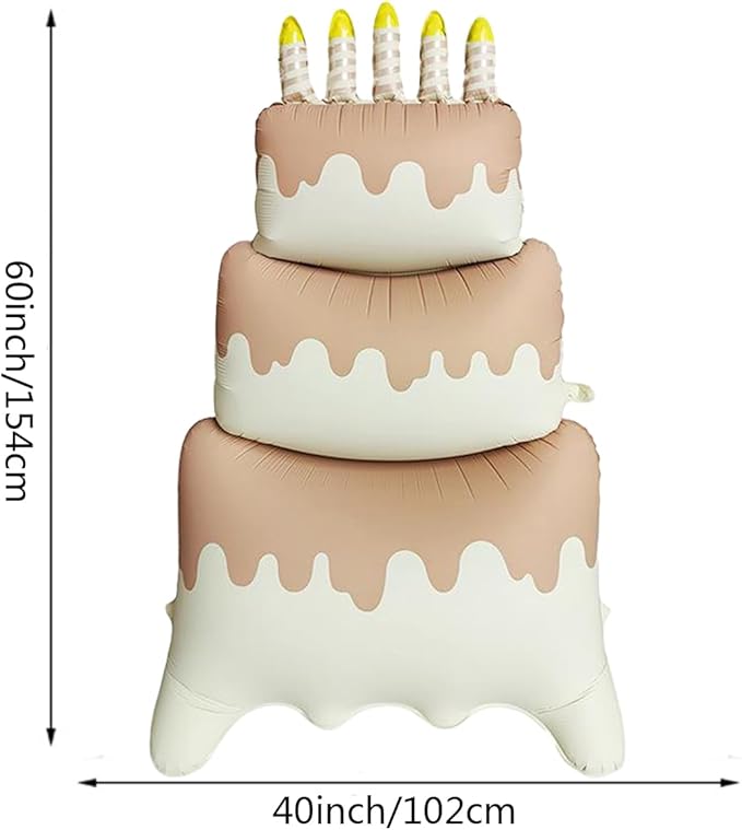 Happy Birthday Cake Foil Standing Balloons 60 Inch,Gaint Three-Tier Matte Caramel Cream Large Happy Birthday Mylar Balloon for Girls Women Boys Kids Baby Shower Birthday Party Decorations Supplies