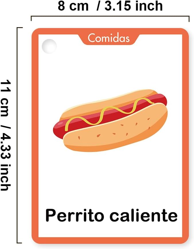 Comidas Spanish Foods Vocabulary Flash Cards, Language Learning Classroom Supplies, Words Cognitive Cards for Preschool Kindergarten, Homeschool Teaching Aids