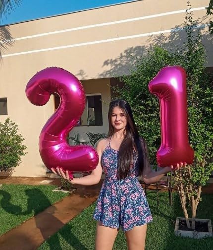 Hot Pink Number 21 Balloon 40 inch, Number 21 Birthday Balloon for Boy Girl, Hot Pink Foil 21 for 21 Birthday Party, Anniversary Celebration Number Decorations