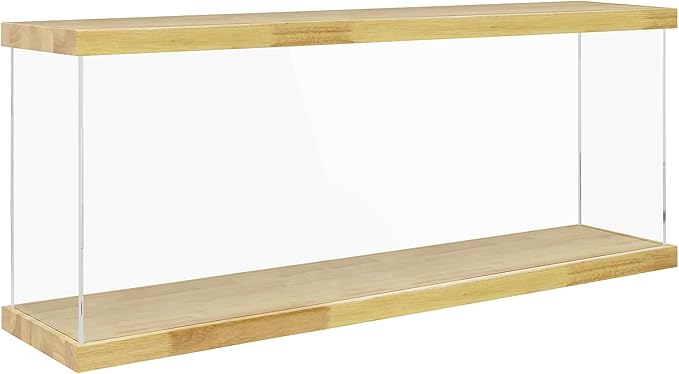BenchPro Clear Acrylic Display Case for Trophy, Collectibles, Assemble Cube Display Box Stand Dust Proof Protection Showcase for Action Figures Toys. (1.75" Thick Wood, 20" H x 48" L x 8" D)