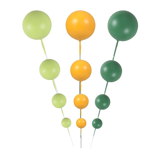Gyufise 30Pcs Ball Cupcake Toppers Balls Cake Toppes Foam Balls Cupcake Picks DIY Mini Balloon Cake Inset Topper for Baby Shower Birthday Party Decorations Supplies Blackish Green Grass Green Yellow