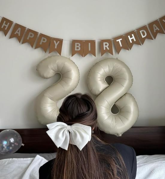 Cream White Foil Number 8 Number Balloon 40 Inch, Helium Mylar Eight Number 8 18 28 38 48 58 80 88 Birthday Balloons, 8th Cream White Women Men Wedding Anniversary, Graduations Party Supplies