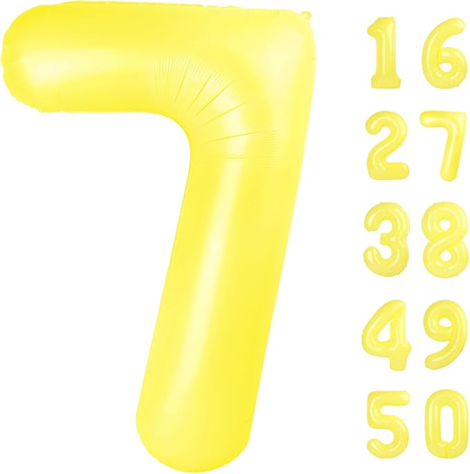 40 Inch Macaron Yellow Balloon Number 7 First Birthday Jumbo Mylar Foil Helium Balloon for 17 27 37 Birthday Digital for 70th Party Wedding Anniversary Party Decorations