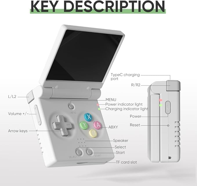 Miyoo Mini Flip Retro Handheld Game Console, 2.8 Inch 750*560 IPS Screen, Portable Linux Emulator Handheld, Gift for Men & Women, Gray