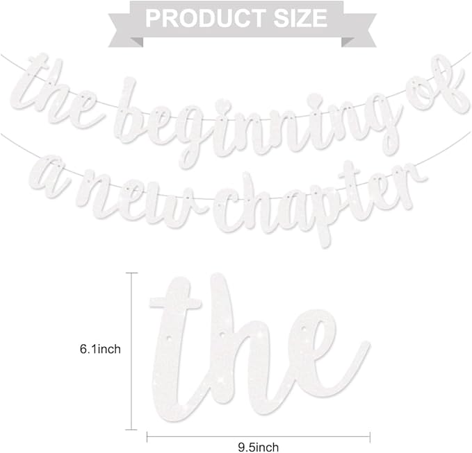 BEISHIDA Glitter White The Beginning of A New Chapter Banner,Pre-Strung Farewell Book Themed Housewarming Party Congratulations Decorations,Going away party Garland,Graduation Sign 2026 Banner,retirement Supplies,NO DIY