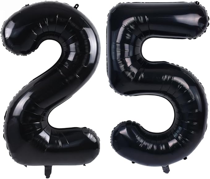 TONIFUL 40 Inch Large Black Number 25 Balloons Giant Digital 25 or 52 Helium Foil Mylar Big Number Balloons for 2026 Graduation New Year Eve 25th or 52nd Birthday Party 25th or 52nd Anniversary