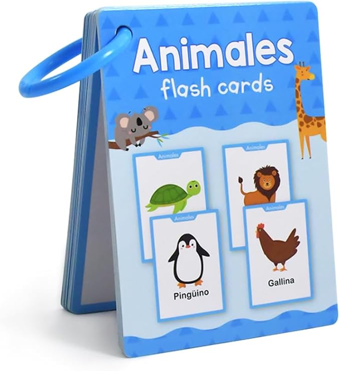 Animales Spanish Animals Vocabulary Flash Cards, Language Learning Classroom Supplies, Words Cognitive Cards for Preschool Kindergarten, Homeschool Teaching Aids